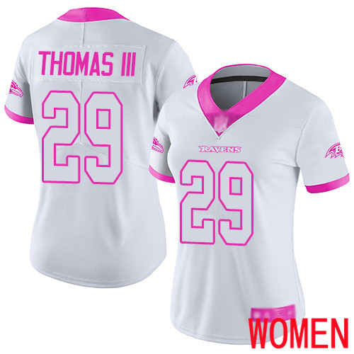 Baltimore Ravens Limited White Pink Women Earl Thomas III Jersey NFL Football #29 Rush Fashion->baltimore ravens->NFL Jersey